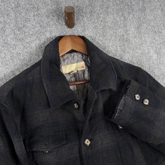 Utex Plaid Button Front Shirt Jacket Mens Medium Quilted Lined Coat - Picture 1 of 6